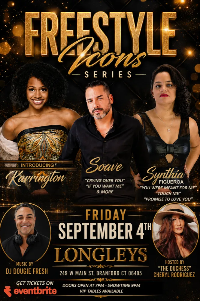 Freestyle Icons Series at Longley's, Friday September 4 - Soave, Synthia Figueroa and Karrington, music by DJ Dougie Fresh, hosted by The Duchess Cheryl Rodriguez. Doors 7 PM, showtime 9 PM.