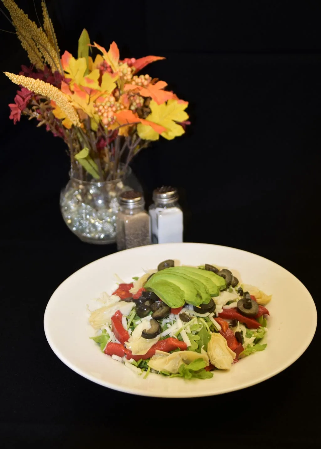 Fresh Mediterranean salad with avocado and artichokes, a healthy lunch option at Longley's Branford.