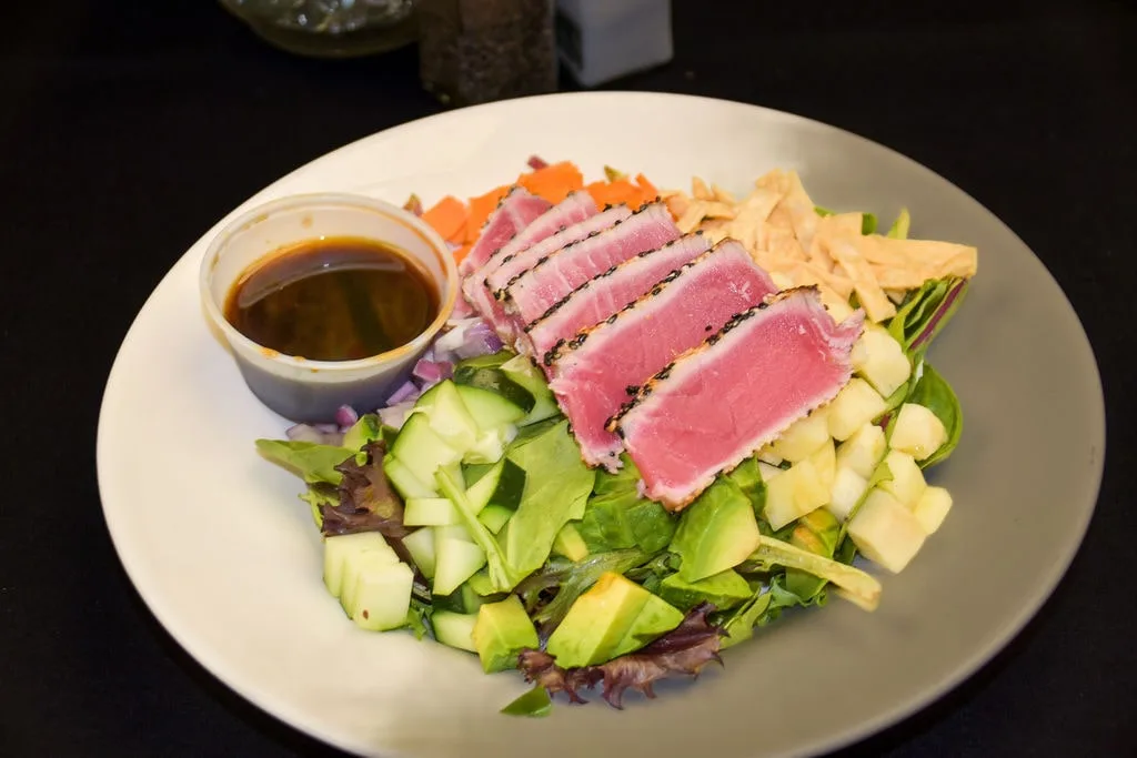 Seared Ahi tuna salad served at Longley's Branford, fresh and light.